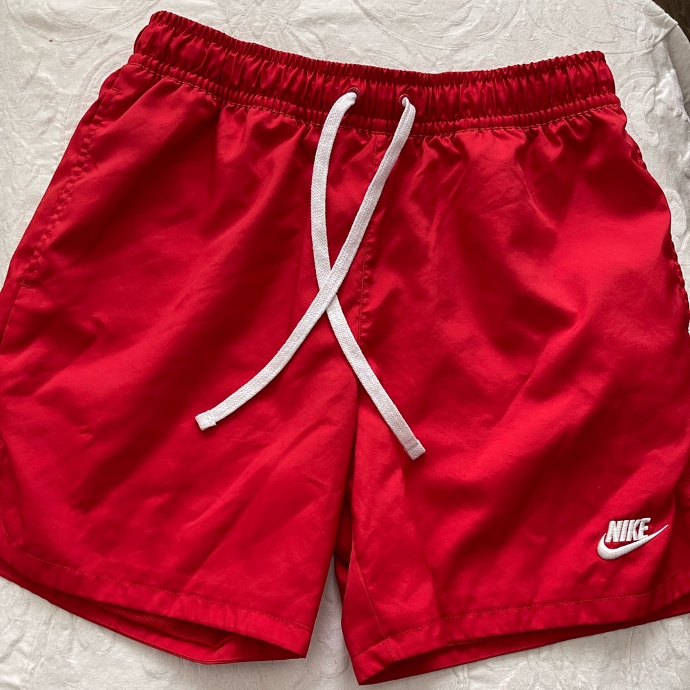 Nike Men’s Red Athletic Shorts with White Drawcord